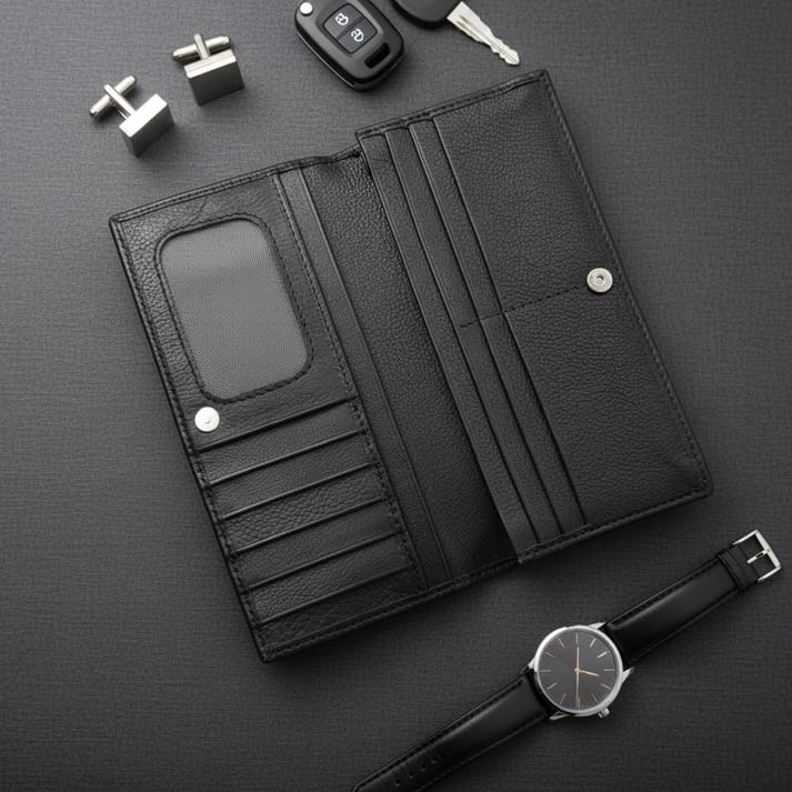 *Executive Long Wallet – Black &amp; Tan Leather Collection* ✨