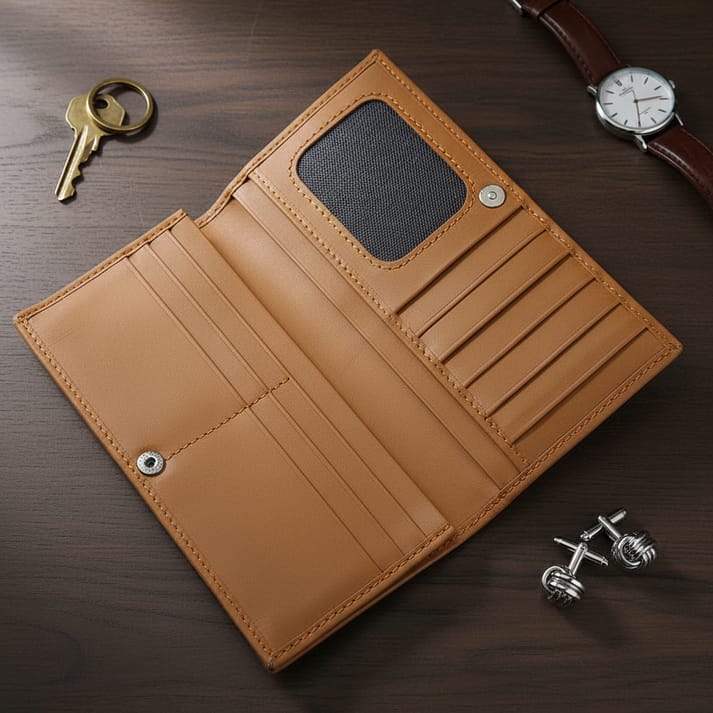 *Executive Long Wallet – Black &amp; Tan Leather Collection* ✨